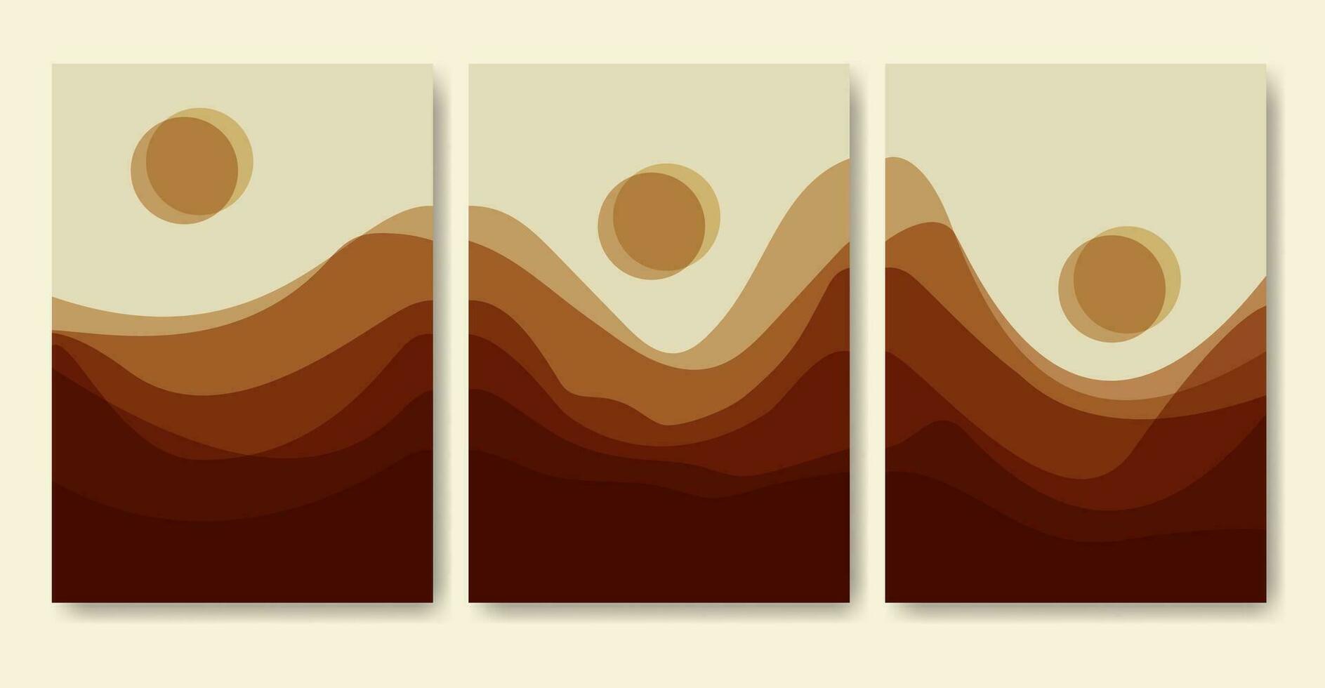 abstrait minimaliste Montagne paysage affiche ensemble. vecteur