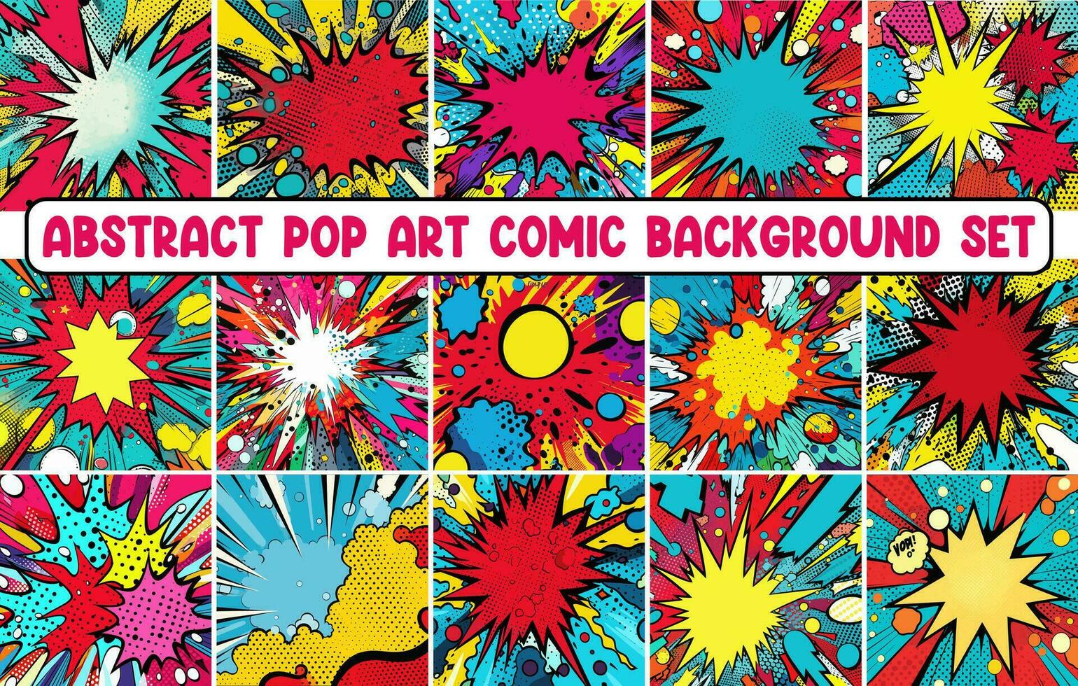 abstrait pop art Contexte ensemble, abstrait des bandes dessinées Contexte empaqueter, abstrait arrière-plans, coloré Contexte vecteur