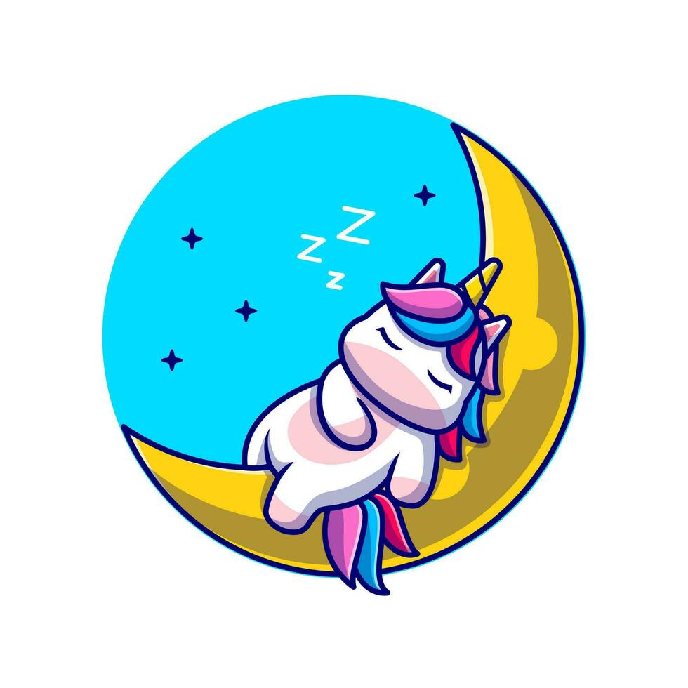 mignonne Licorne en train de dormir sur lune dessin animé vecteur icône illustration. animal la nature icône concept isolé prime vecteur. plat dessin animé style