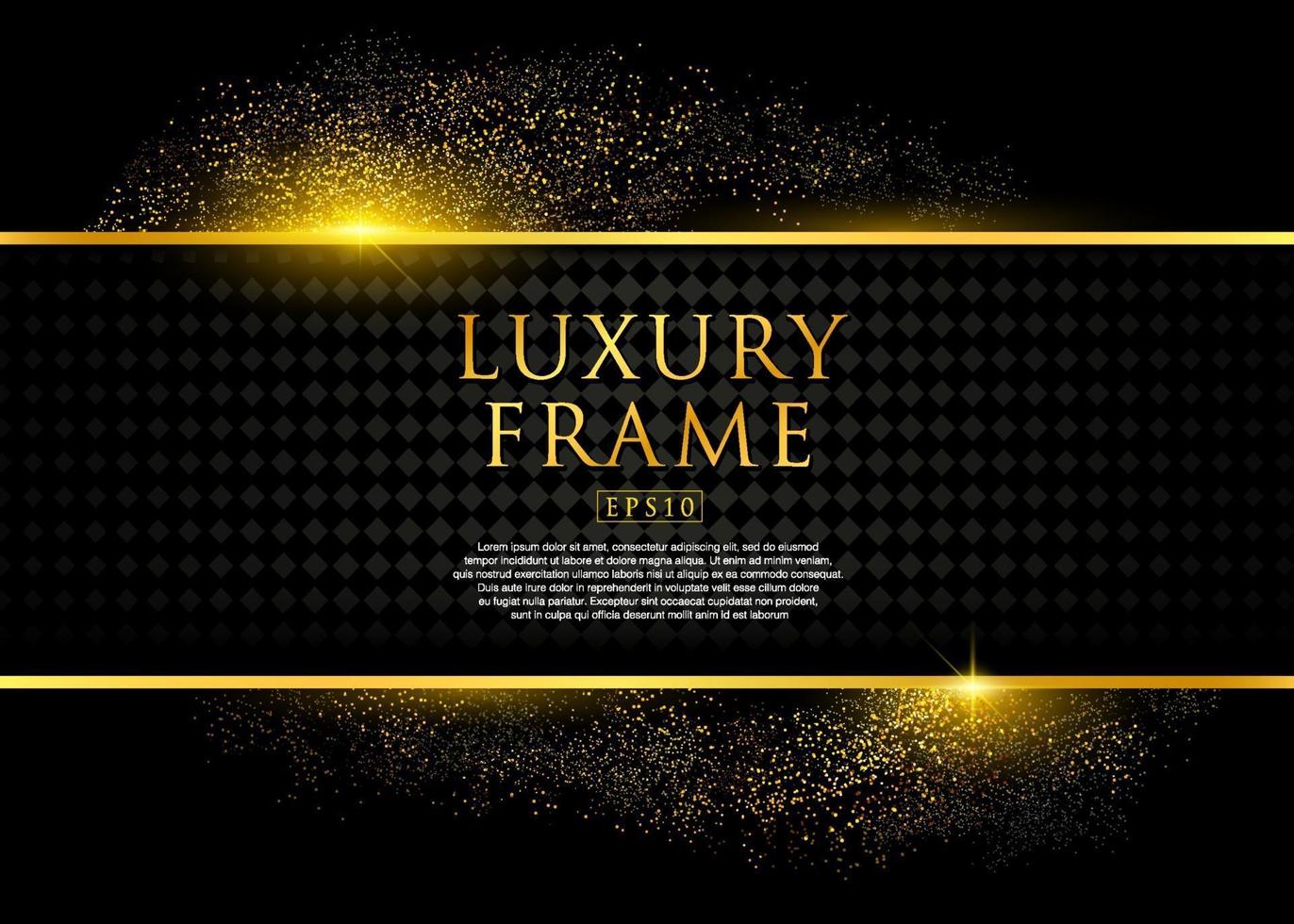 paillettes dorées et cadre doré brillant sur fond noir. luxe et élégant. illustration vectorielle vecteur