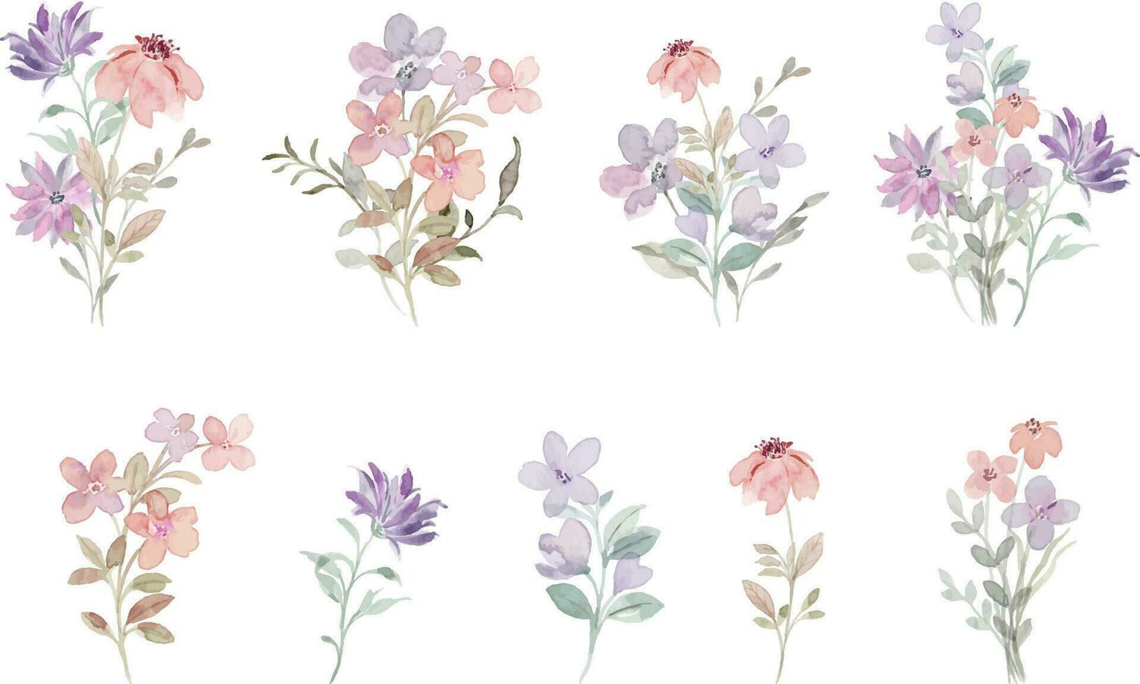 aquarelle fleurs sauvages élément et bouquet collection pour arrière-plan, mariage, tissu, textile, salutation, carte, fond d'écran, bannière, autocollant, décoration etc. vecteur