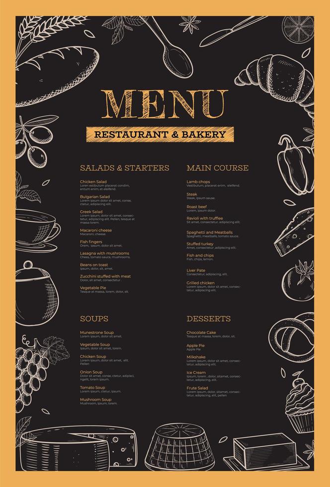 modèle de menu de restaurant et de boulangerie vecteur