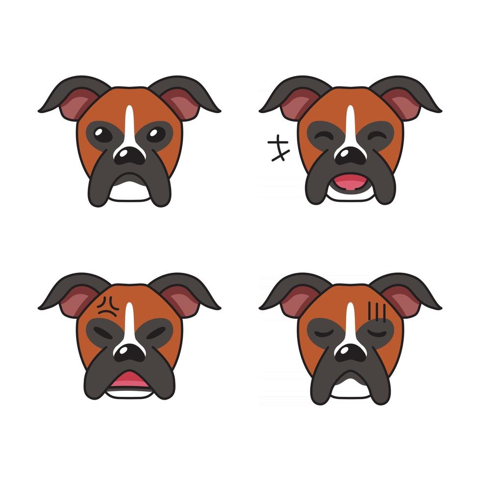 ensemble de visages de chien boxer de caractère montrant différentes émotions vecteur