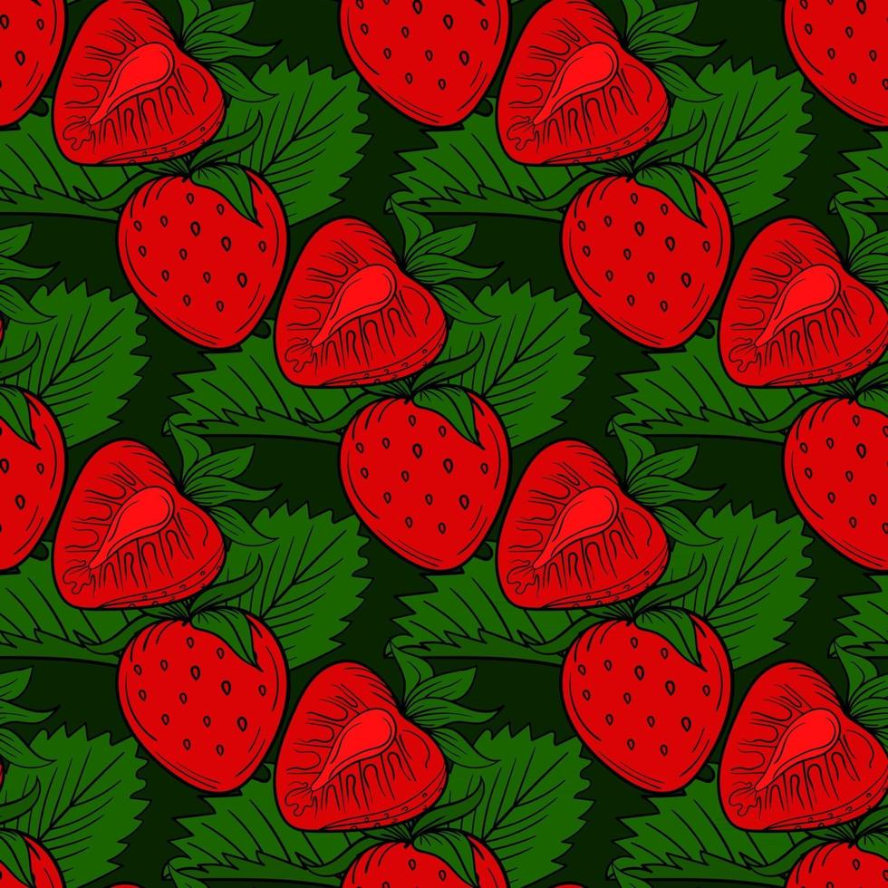 modèle sans couture de baies de fraise. illustration vectorielle dessinés à la main fruits sains biologiques frais. fond de fraise sucrée. vecteur