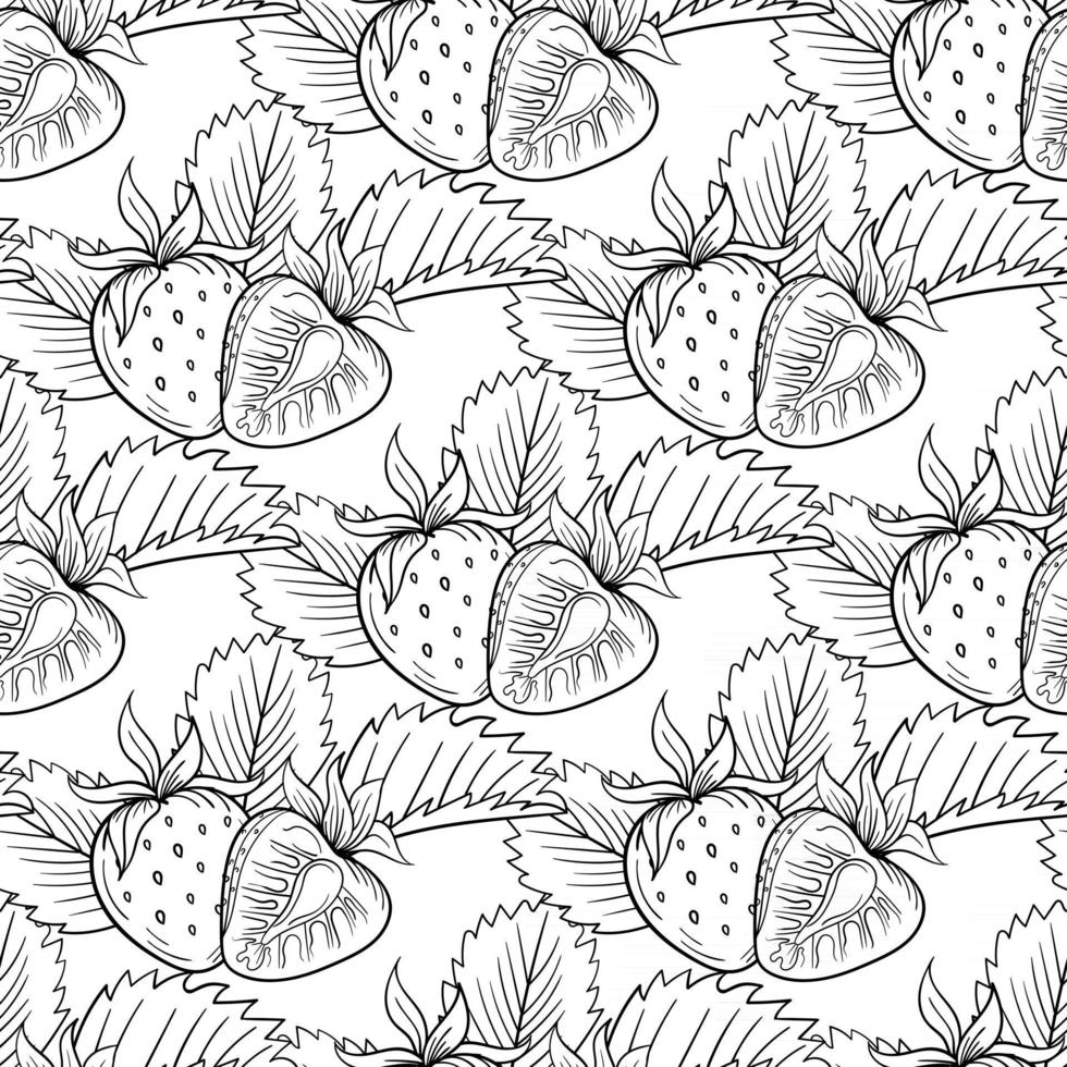 modèle sans couture de baies de fraise. illustration vectorielle dessinés à la main fruits sains biologiques frais. fond de fraise sucrée. vecteur