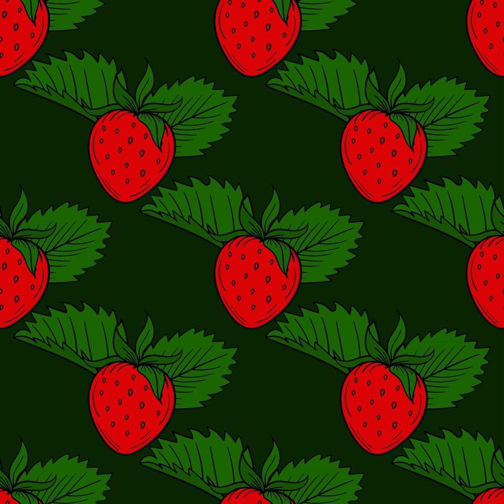 modèle sans couture de baies de fraise. illustration vectorielle dessinés à la main fruits sains biologiques frais. fond de fraise sucrée. vecteur