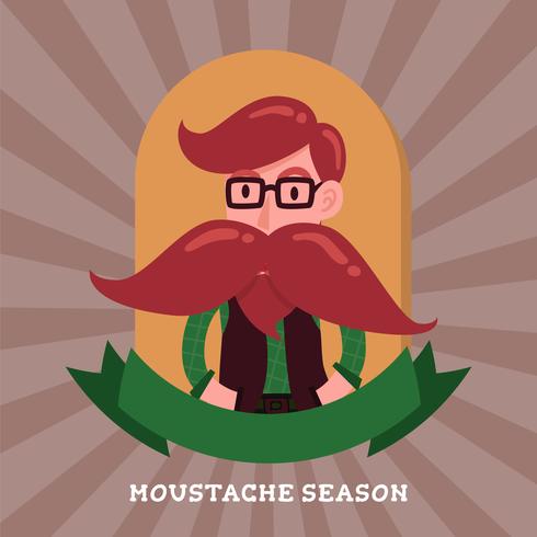 Logo d'insigne de personnage de dessin animé mignon hipster. Longue moustache vecteur