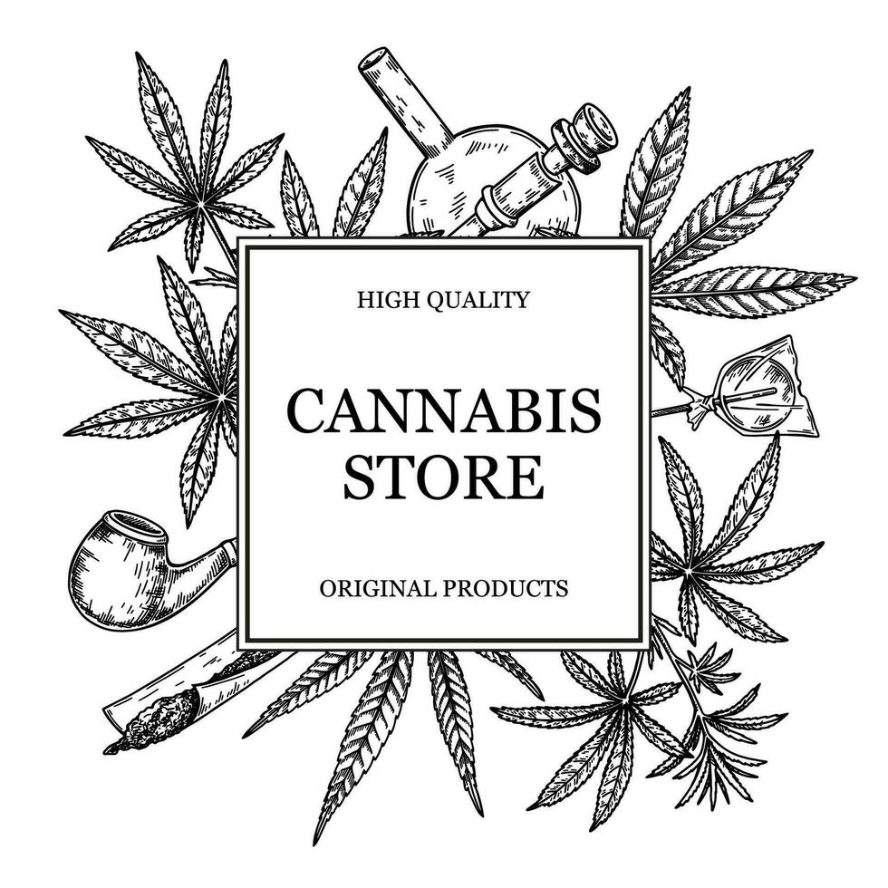 médical cannabis Cadre. marijuana plante conception pour logo modèle, emballage, social médias des postes. médicinal légalisation vecteur illustration dans esquisser style