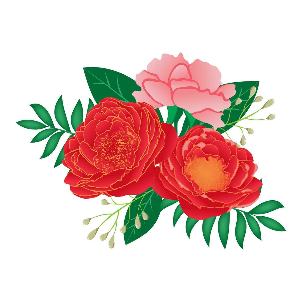 fleur bouquet. de fête composition avec rouge fleurs et verdure. vecteur illustration.