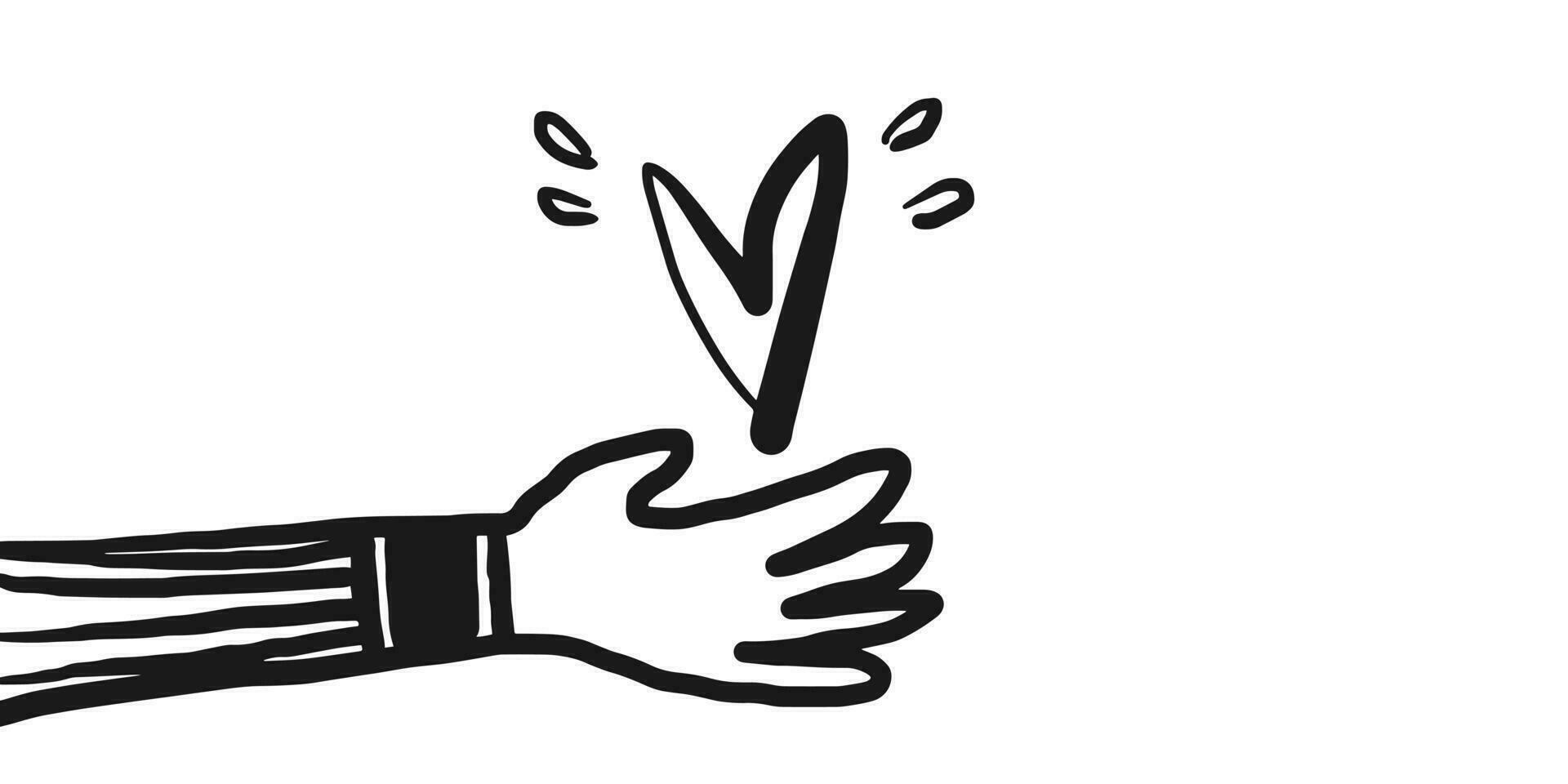 main dessinée de mains tenant un coeur. concept de charité et de don. donner et partager votre amour aux gens. geste des mains sur le style doodle. illustration vectorielle vecteur