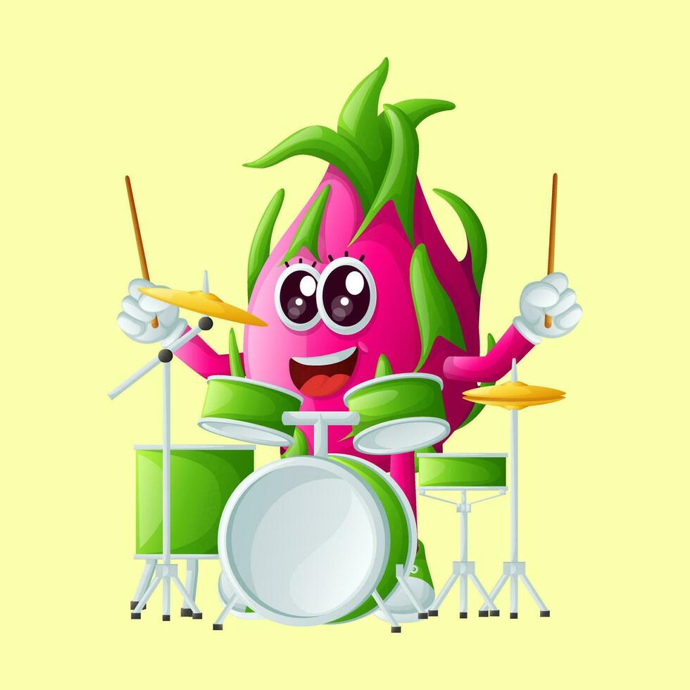 mignonne dragon fruit personnage en jouant musical instrument vecteur