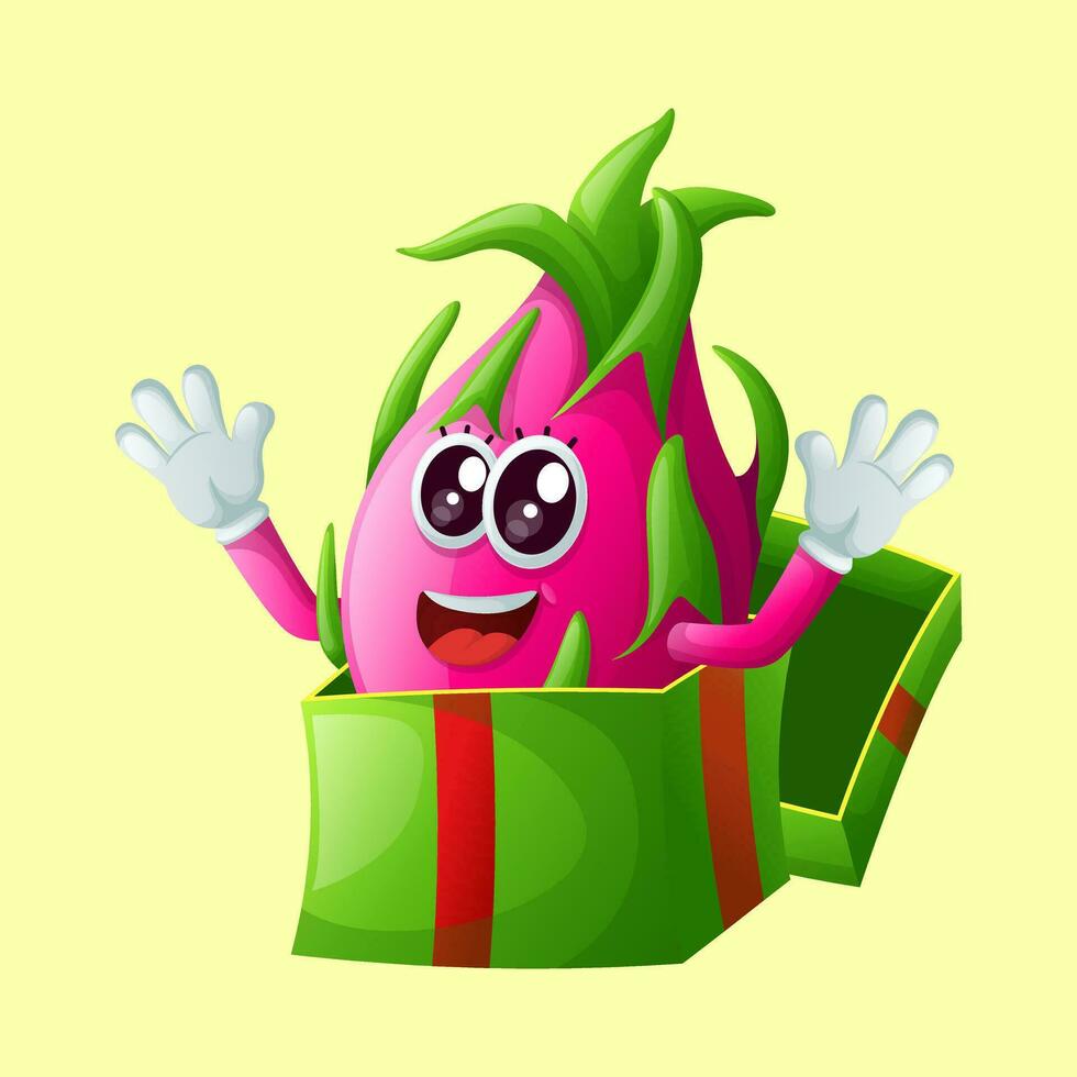 mignonne dragon fruit personnage recevoir cadeaux vecteur