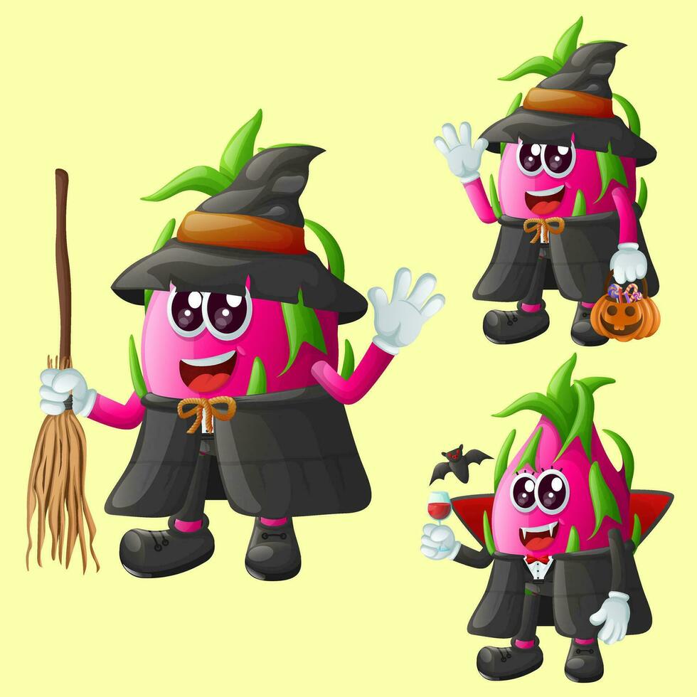 mignonne dragon fruit personnages sur Halloween vecteur