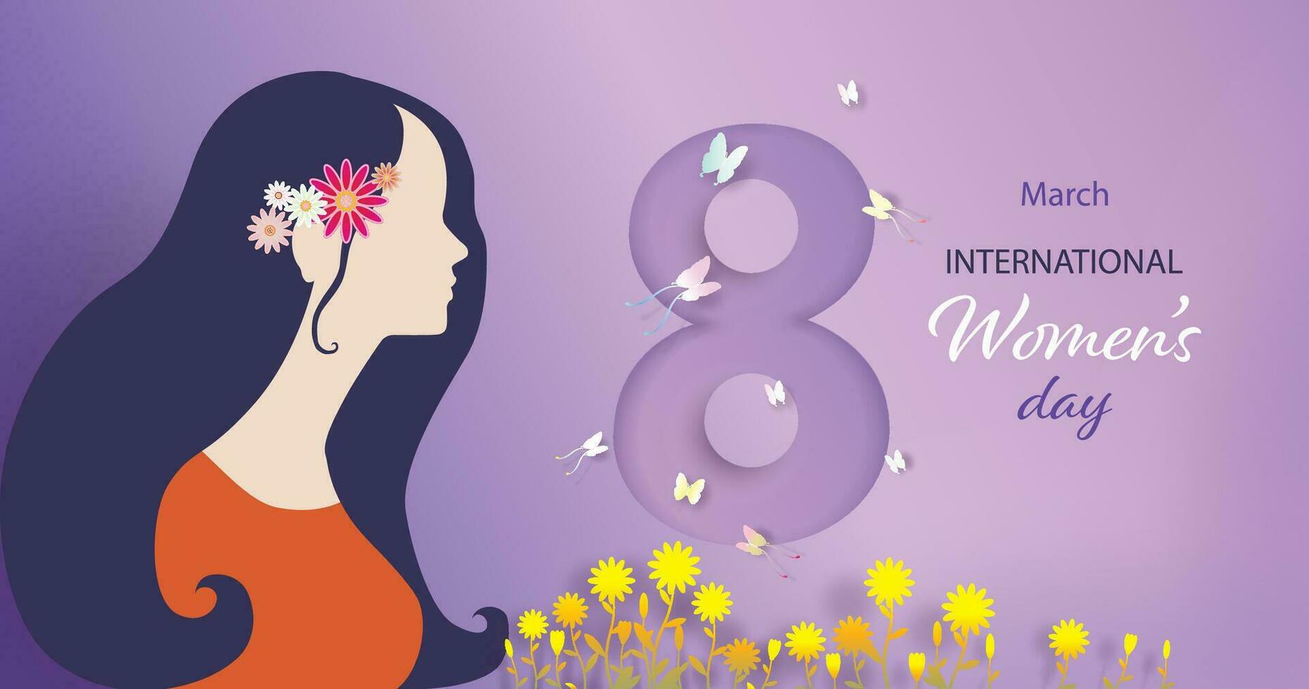 international aux femmes journée 8 Mars avec papillon et fleurs. vecteur