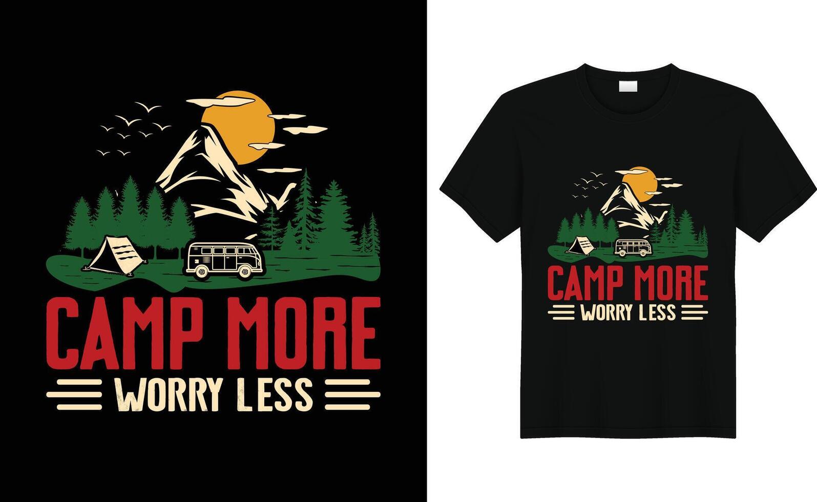 camp plus inquiéter moins, camper amoureux t chemise, camping voyage t chemise, camping famille t chemise, camping-car t chemise conception, aventure t-shirt, camping RV T-shirt conception vecteur