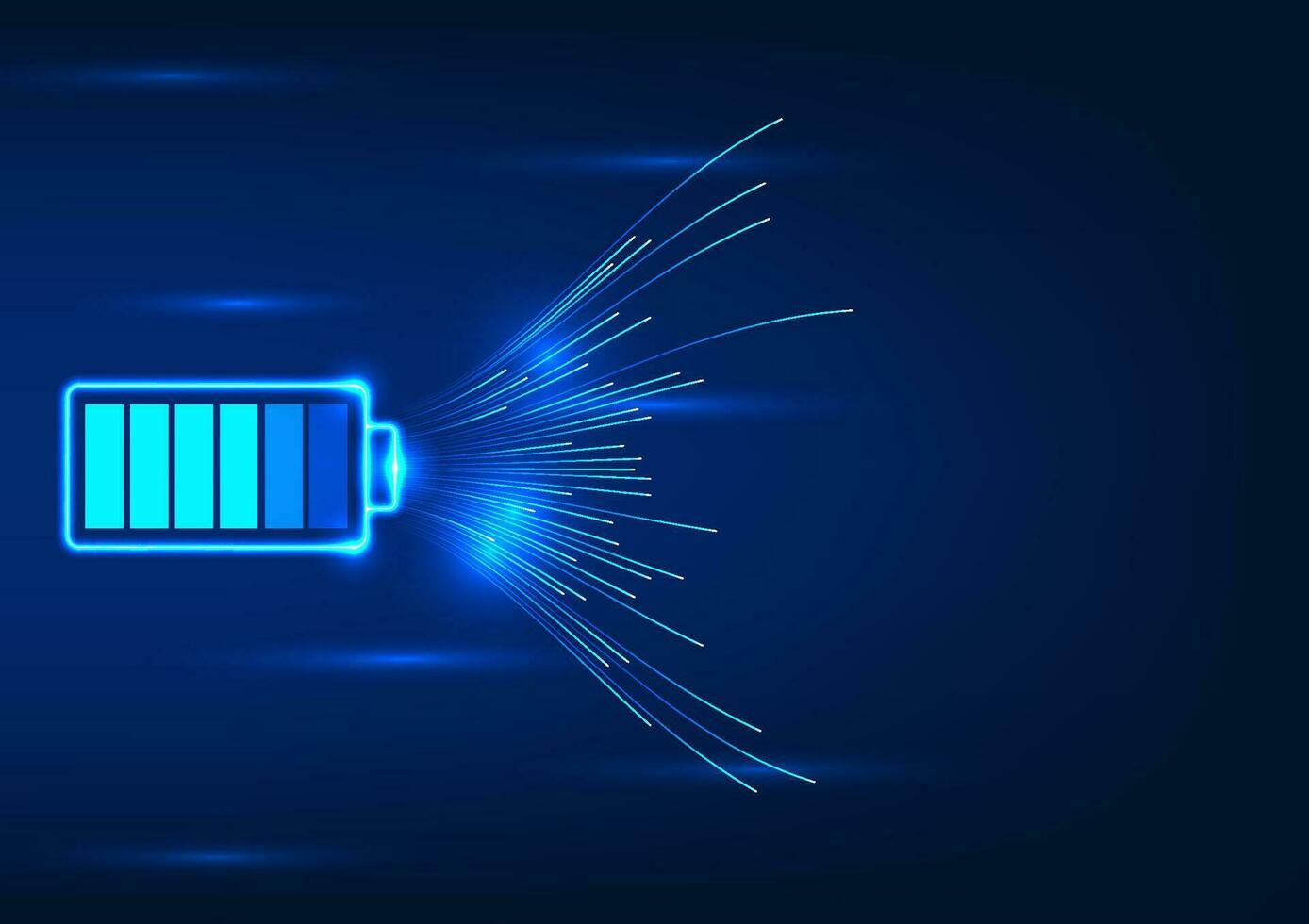 batterie La technologie avec fouler lignes le concept de transfert le énergie contenait dans le batterie à électrique dispositifs continue à travail. vecteur La technologie illustration dans bleu tons.