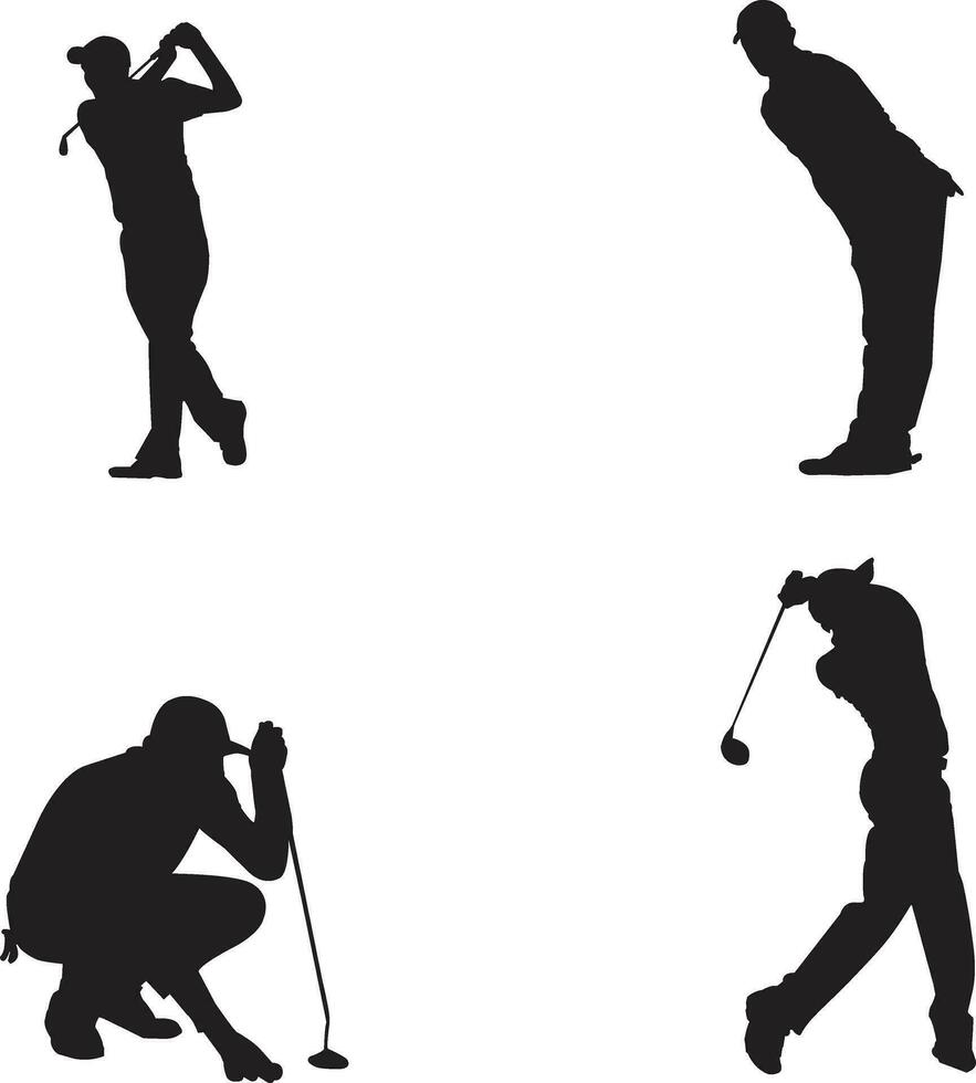 silhouette en jouant le golf. vecteur silhouette de joueur collection le golf différent silhouettes sur blanc Contexte