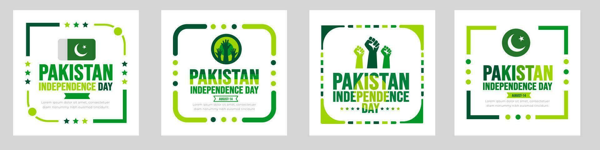 14 août Pakistan indépendance journée social médias Publier bannière ou autocollant conception modèle ensemble. arrière-plan, bannière, placard, carte, et affiche conception modèle. tu es e azadi vecteur