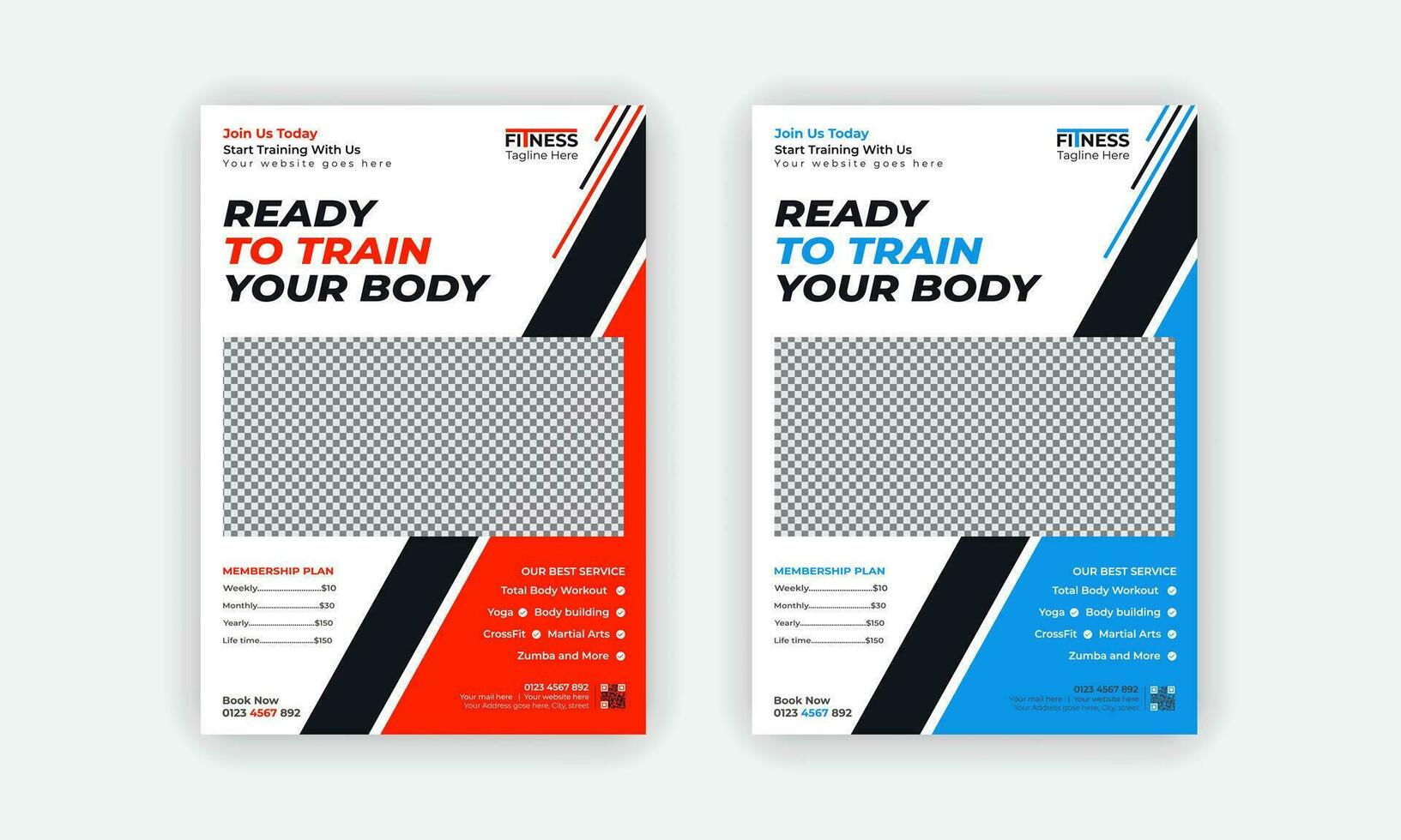 aptitude Gym prospectus et affiche modèle ou aptitude faire des exercices brochure conception ou professionnel aptitude Gym disposition avec 2 Couleur variations vecteur