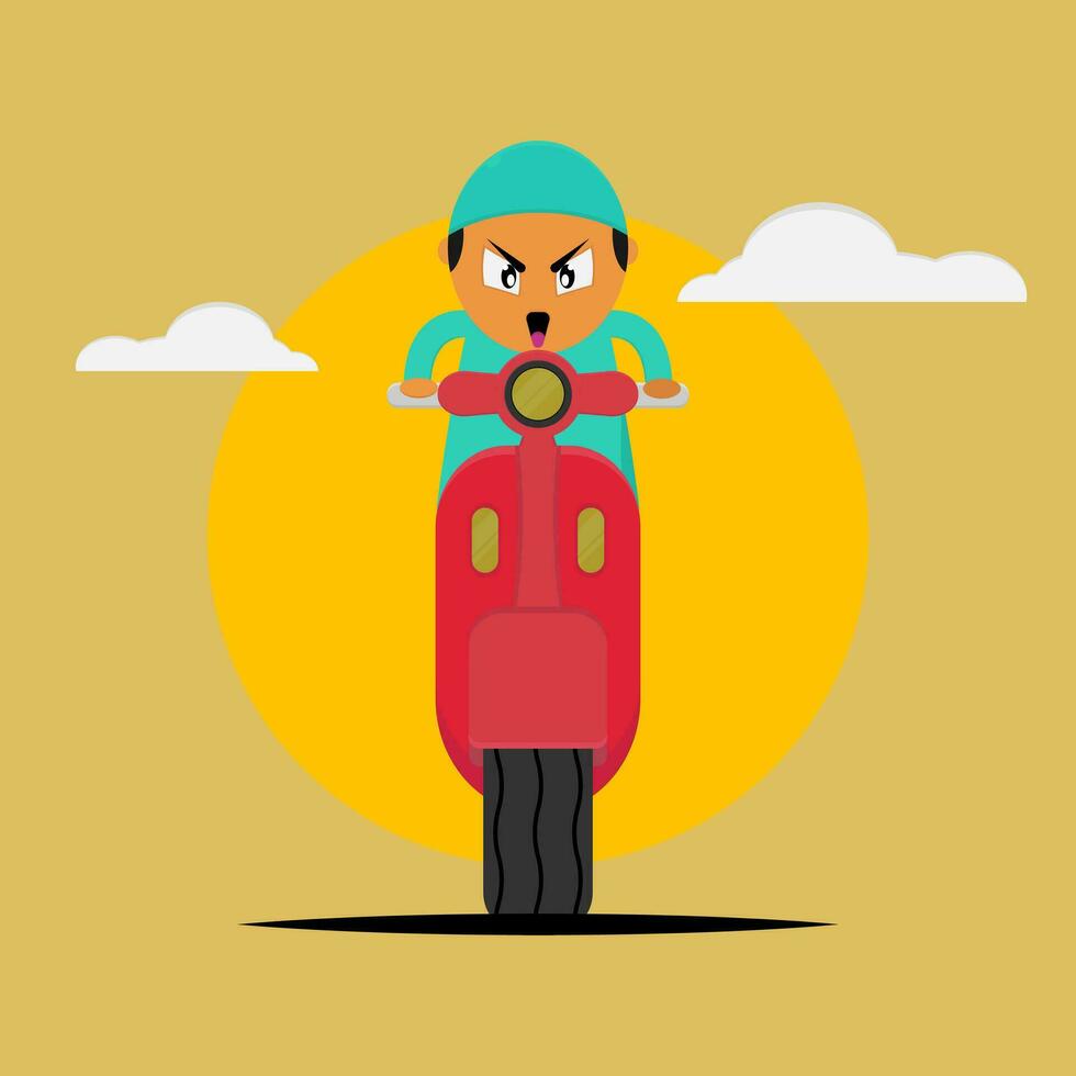 vecteur illustration de une garçon personnage équitation une moto.