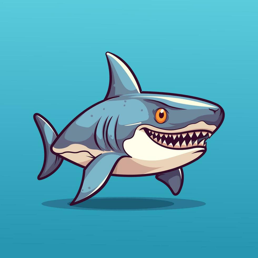 mignonne requin dessin animé mascotte personnage avec tranchant dents. vecteur illustration