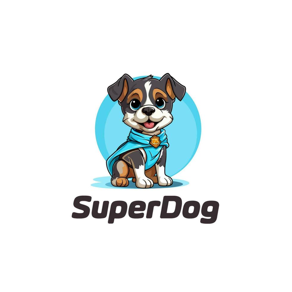 mignonne dessin animé adorable chien portant cap étant une héros. chien héros ou super chien mascotte logo vecteur illustration