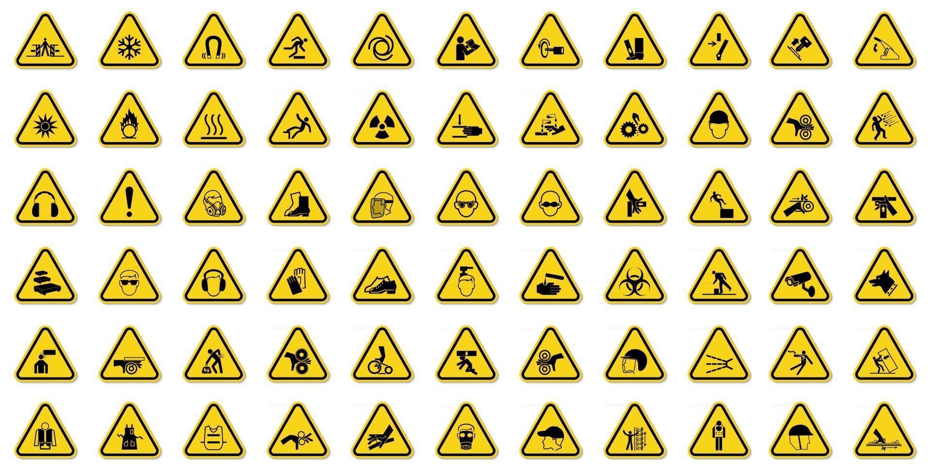 Les étiquettes de symboles de danger d'avertissement signent isoler sur fond blanc, illustration vectorielle vecteur