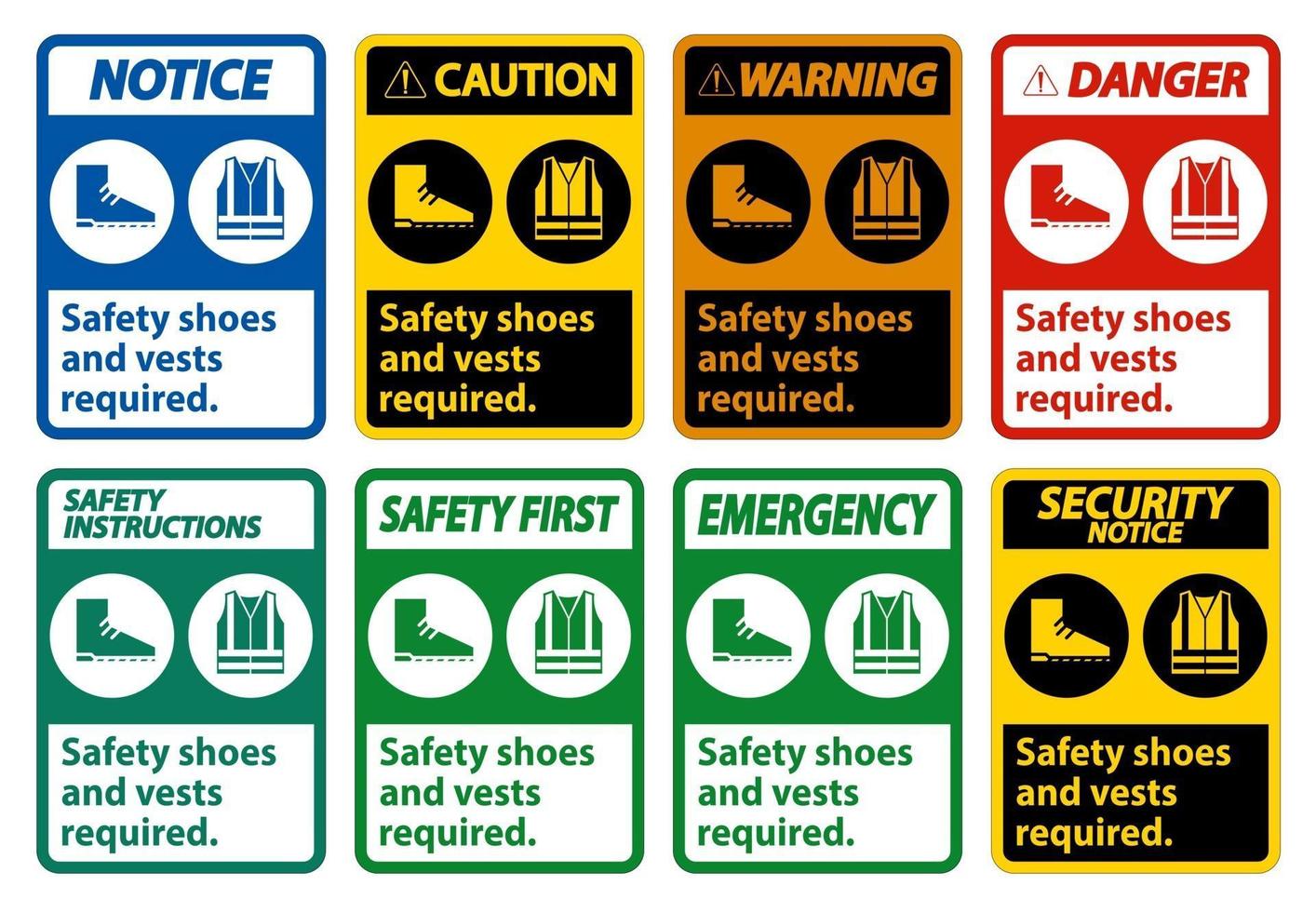 chaussures de sécurité et gilet requis avec symboles ppe sur fond blanc, illustration vectorielle vecteur