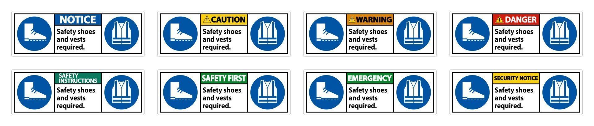 Chaussures de sécurité et gilet requis avec symboles ppe sur fond blanc vecteur