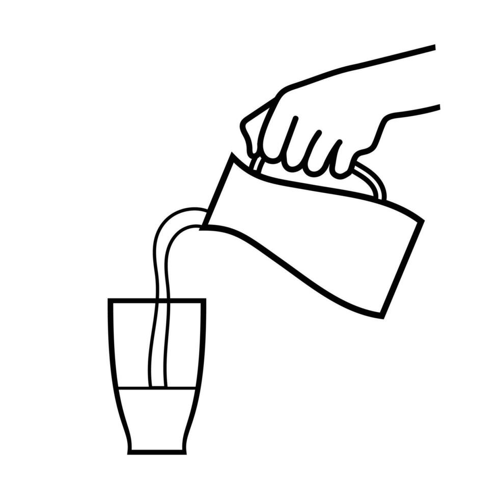 Lait verser de carafe dans verre. verser lait. vecteur plat contour icône illustration isolé sur blanc Contexte.