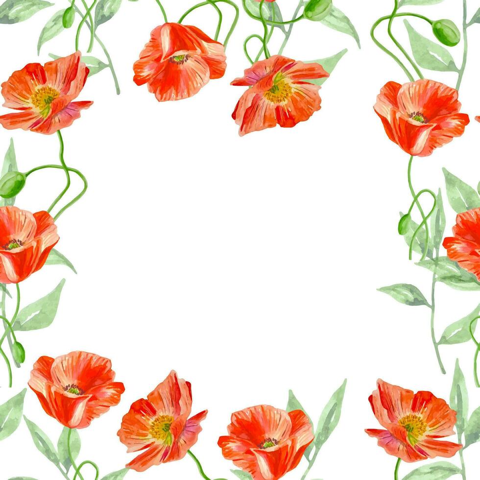 aquarelle sans couture floral modèle Cadre de coquelicots rouge Prairie fleurs Contexte pour décor vecteur