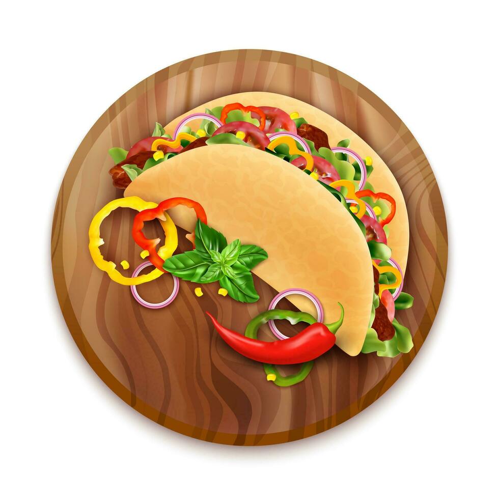 réaliste détaillé 3d taco mexicain aliments. vecteur