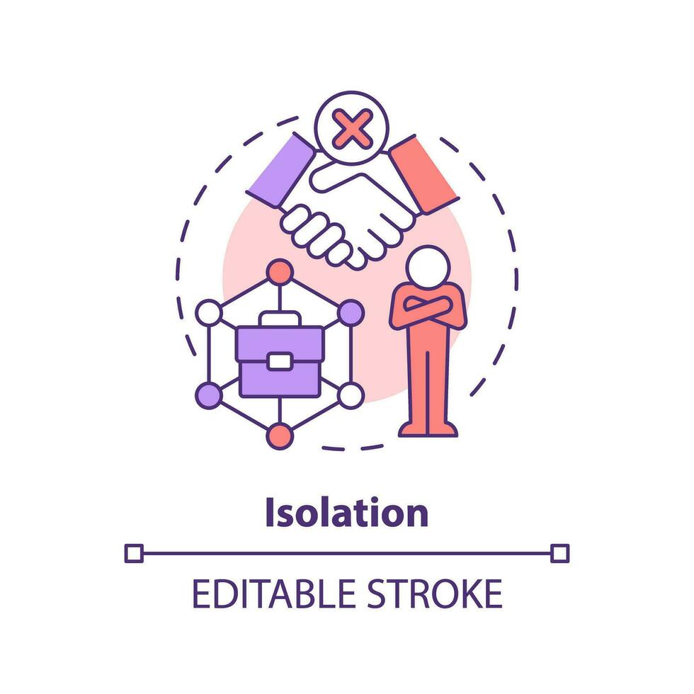 isolement concept icône. manquer de de communication. social vie. il emploi. numérique âge. travail à distance. ressentir solitaire abstrait idée mince ligne illustration. isolé contour dessin. modifiable accident vasculaire cérébral vecteur