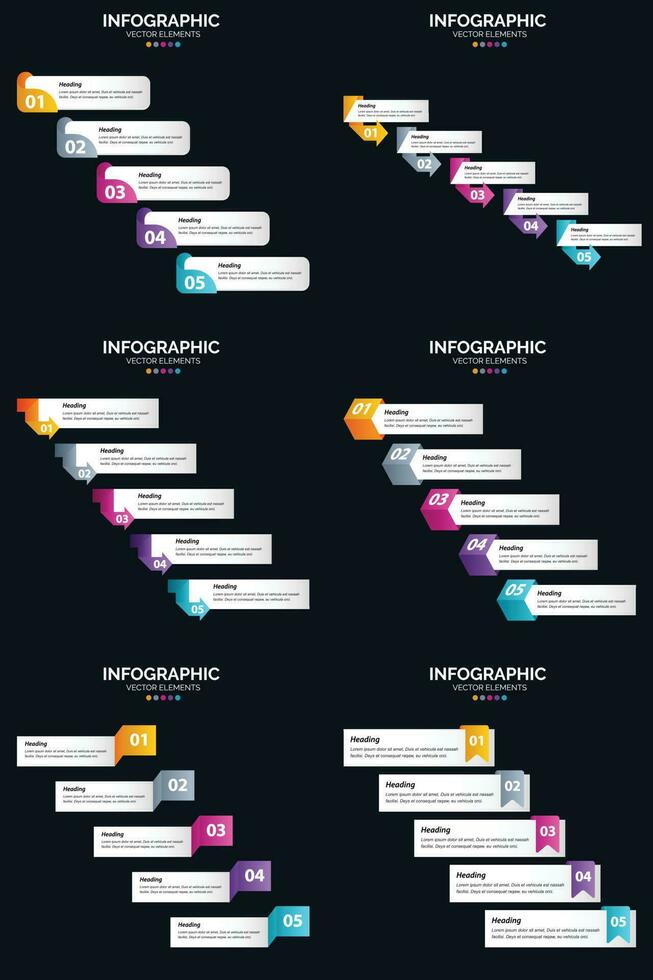 vecteur 6 infographie pack présentation modèle de diapositive 5 étapes cycle diagrammes et chronologies