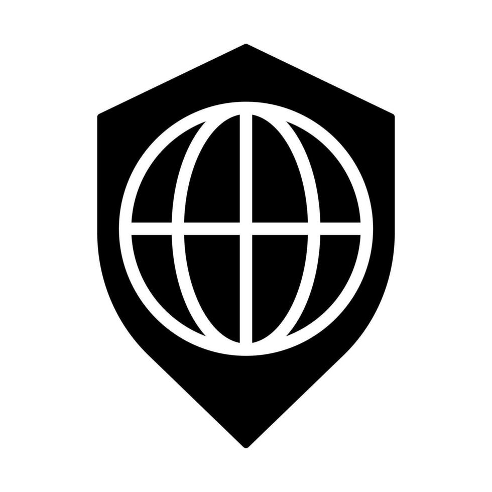 global Sécurité noir glyphe icône. à l'échelle mondiale la cyber-sécurité. international sécurité service. monde protection. silhouette symbole sur blanc espace. solide pictogramme. vecteur isolé illustration