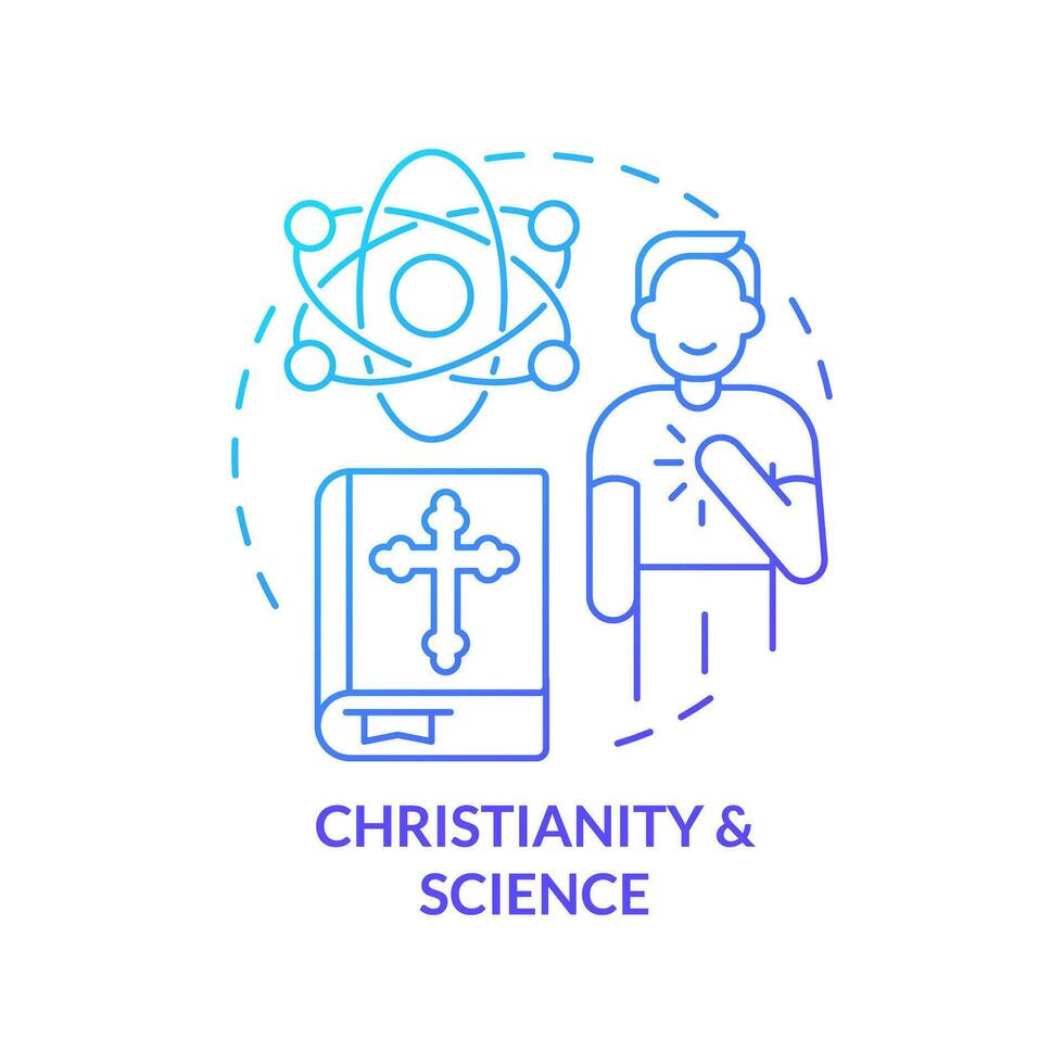 christianisme et science bleu pente concept icône. syndicat de croyance et étude. innovant religion abstrait idée mince ligne illustration. isolé contour dessin vecteur