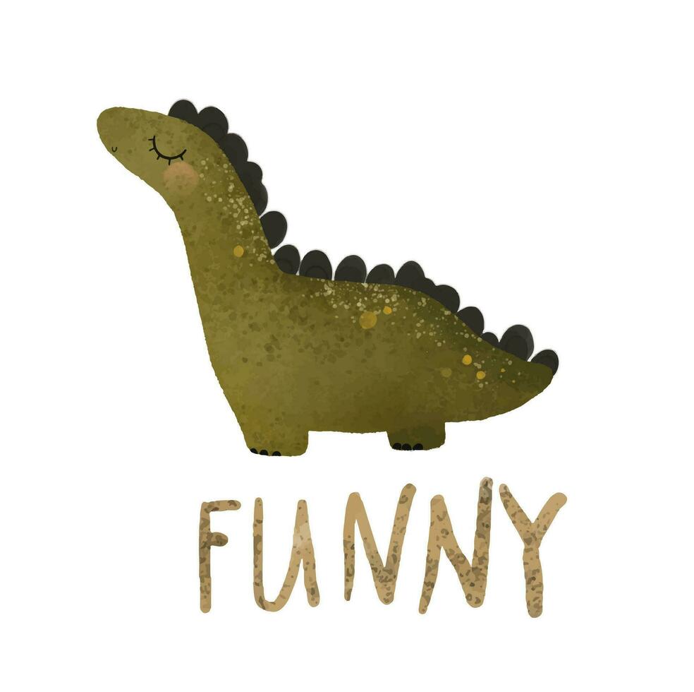 vert dino illustration, dinosaure isolé clipart. puéril carte avec t rex. ancien animal, zoo conception. mignonne puéril illustration sur blanc Contexte vecteur