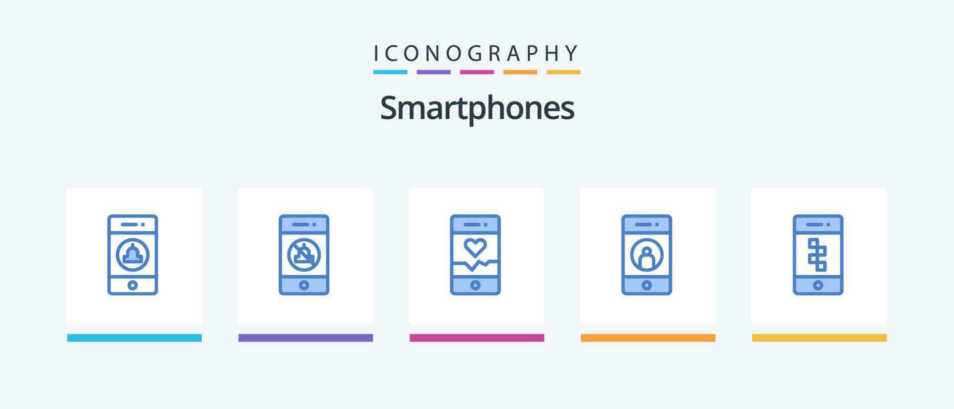 les smartphones bleu 5 icône pack comprenant application. mobile. analyse. médias. ajouter. Créatif Icônes conception vecteur