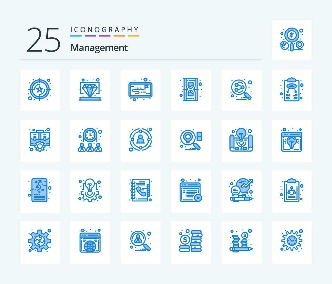la gestion 25 bleu Couleur icône pack comprenant social. réseau. projet. temps. Sablier vecteur
