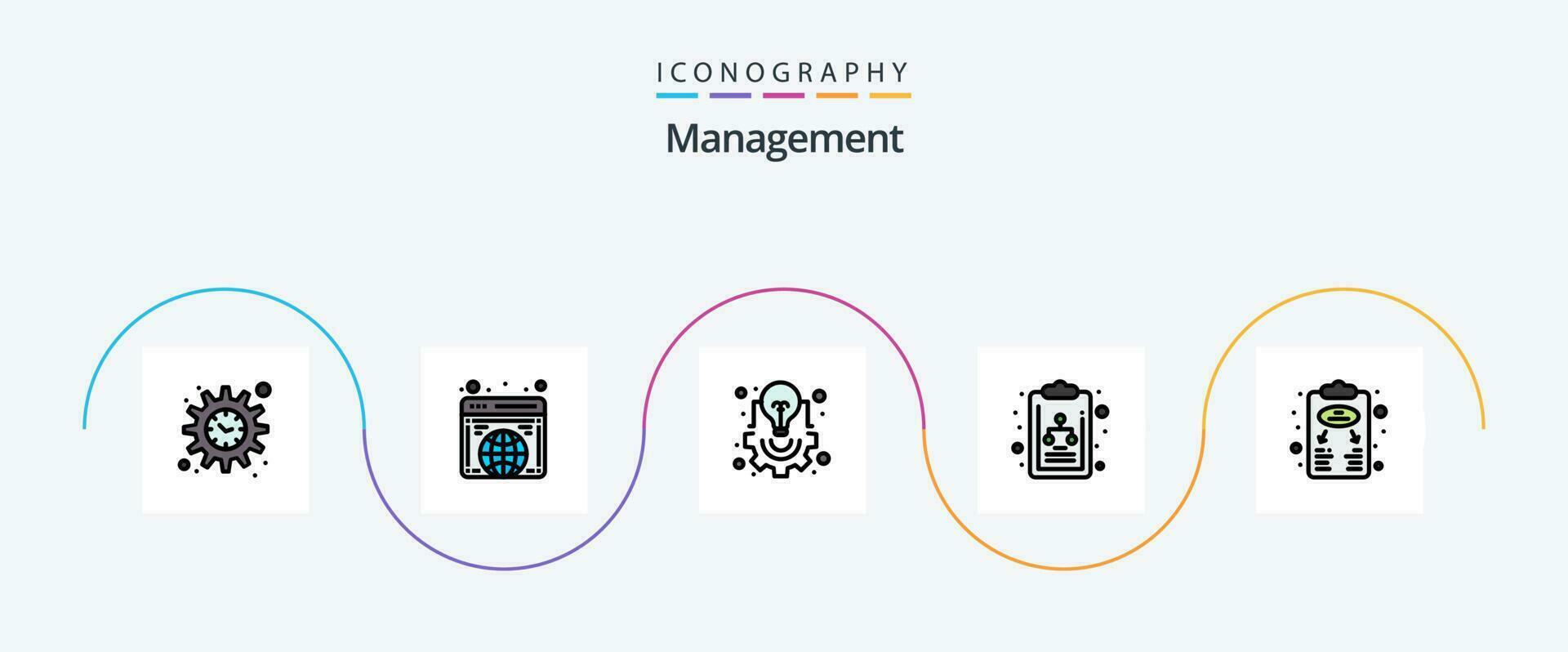 la gestion ligne rempli plat 5 icône pack comprenant planifier. affaires planifier. créatif. organisation graphique. graphique vecteur