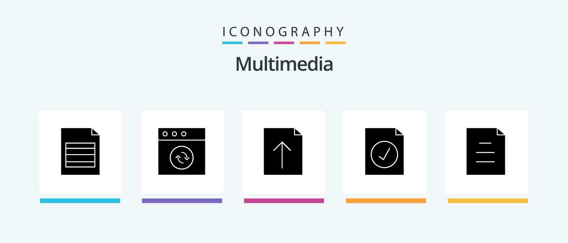 multimédia glyphe 5 icône pack comprenant . télécharger. texte. document. Créatif Icônes conception vecteur