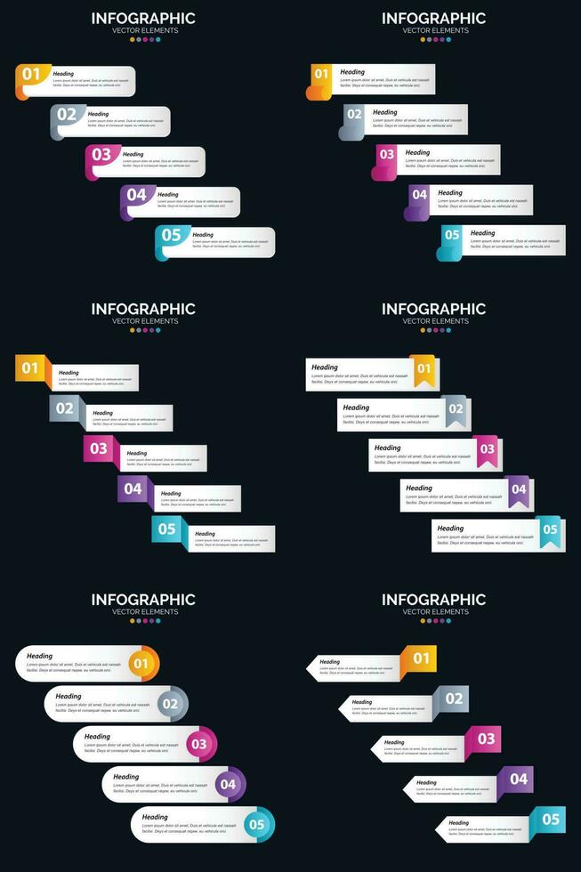 vecteur 6 infographie pack présentation modèle de diapositive 5 étapes cycle diagrammes et chronologies