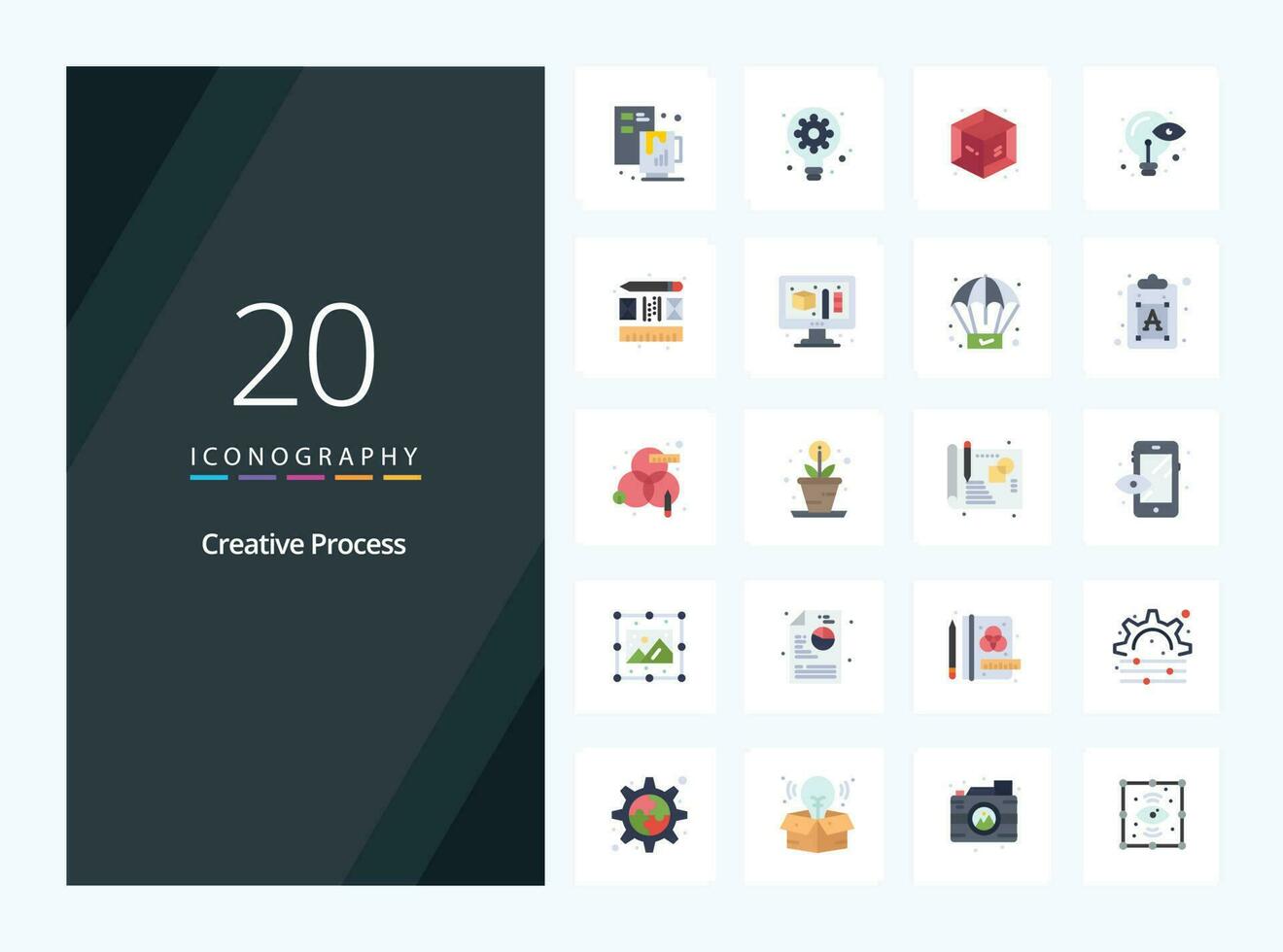 20 icône de couleur plate de processus créatif pour la présentation vecteur