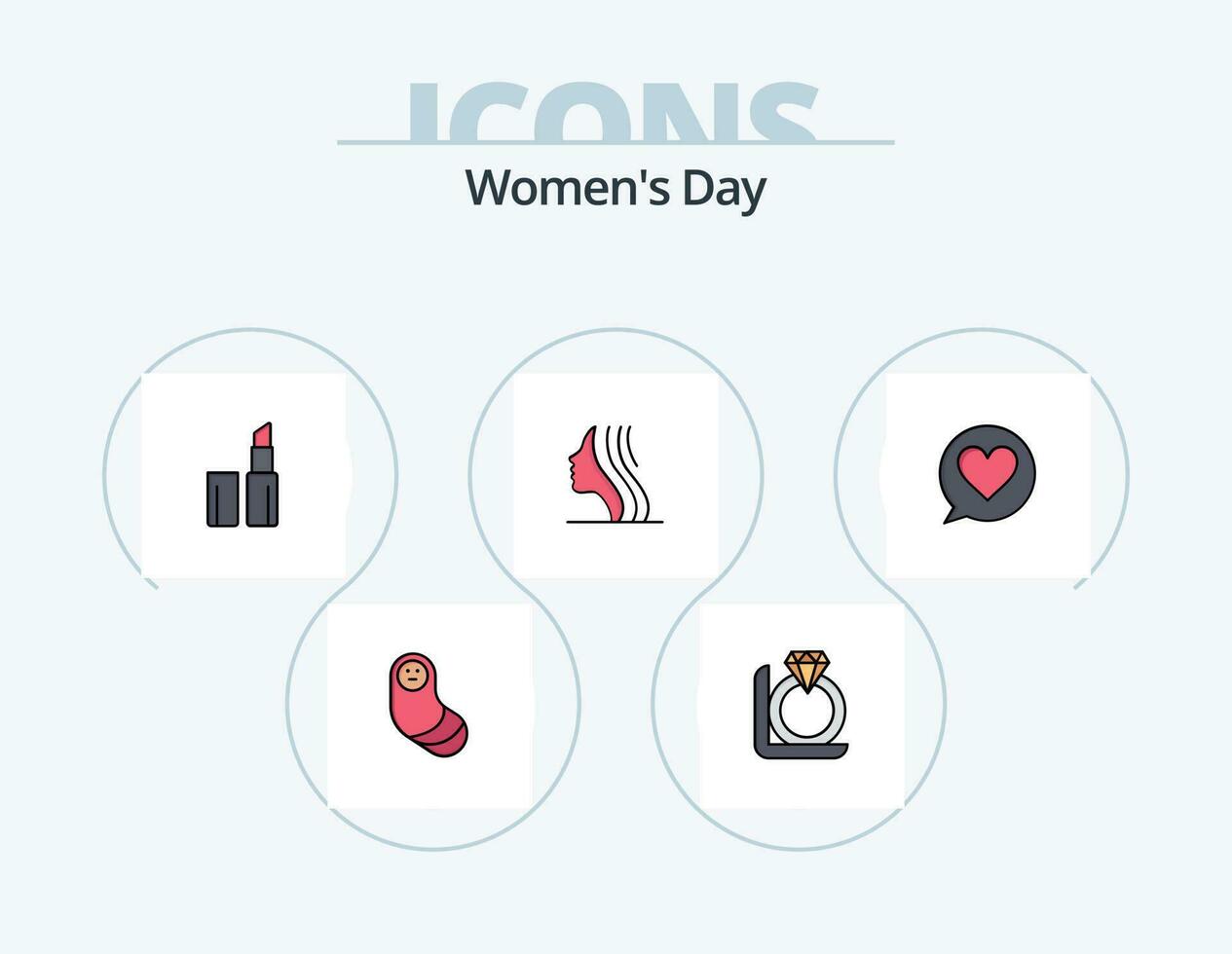 aux femmes journée ligne rempli icône pack 5 icône conception. femmes signe. féminisme. équilibre. miroir. beauté vecteur
