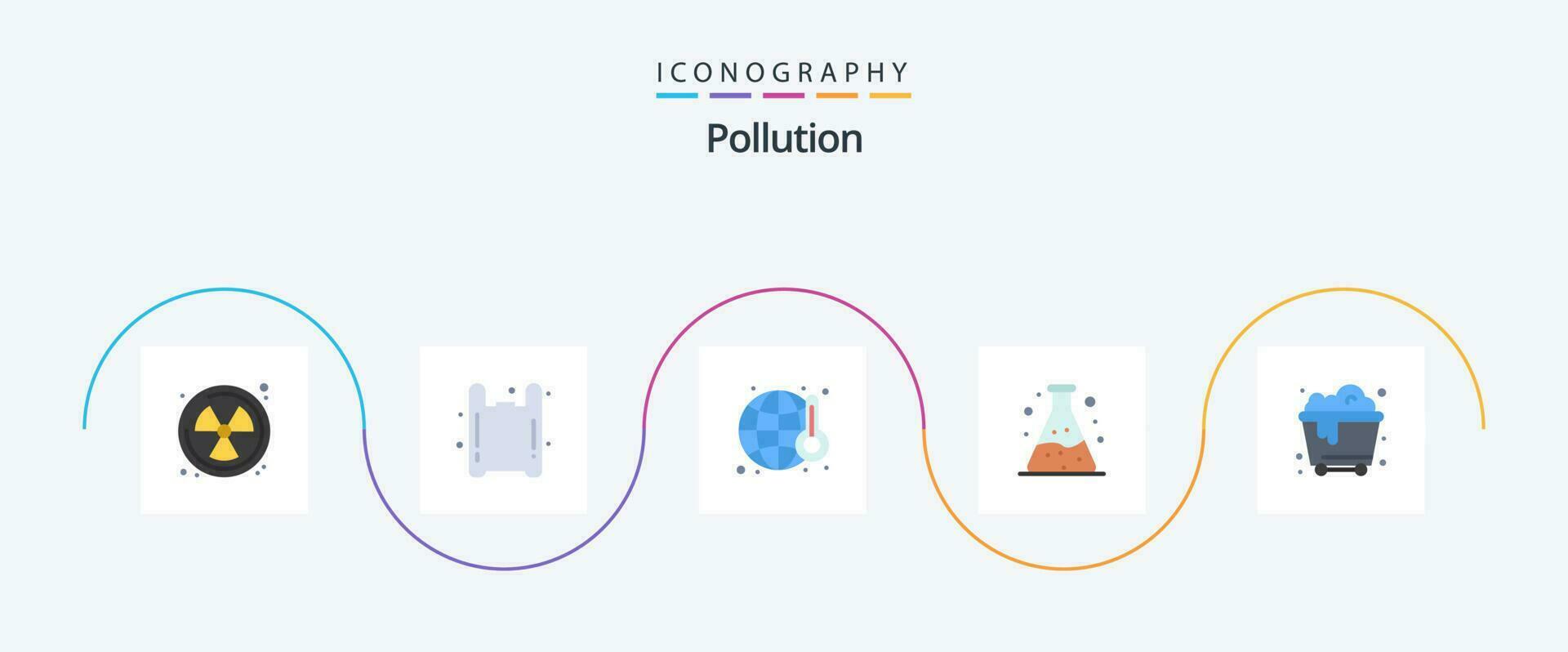 la pollution plat 5 icône pack comprenant . poubelle. pollution. pollution. tube vecteur