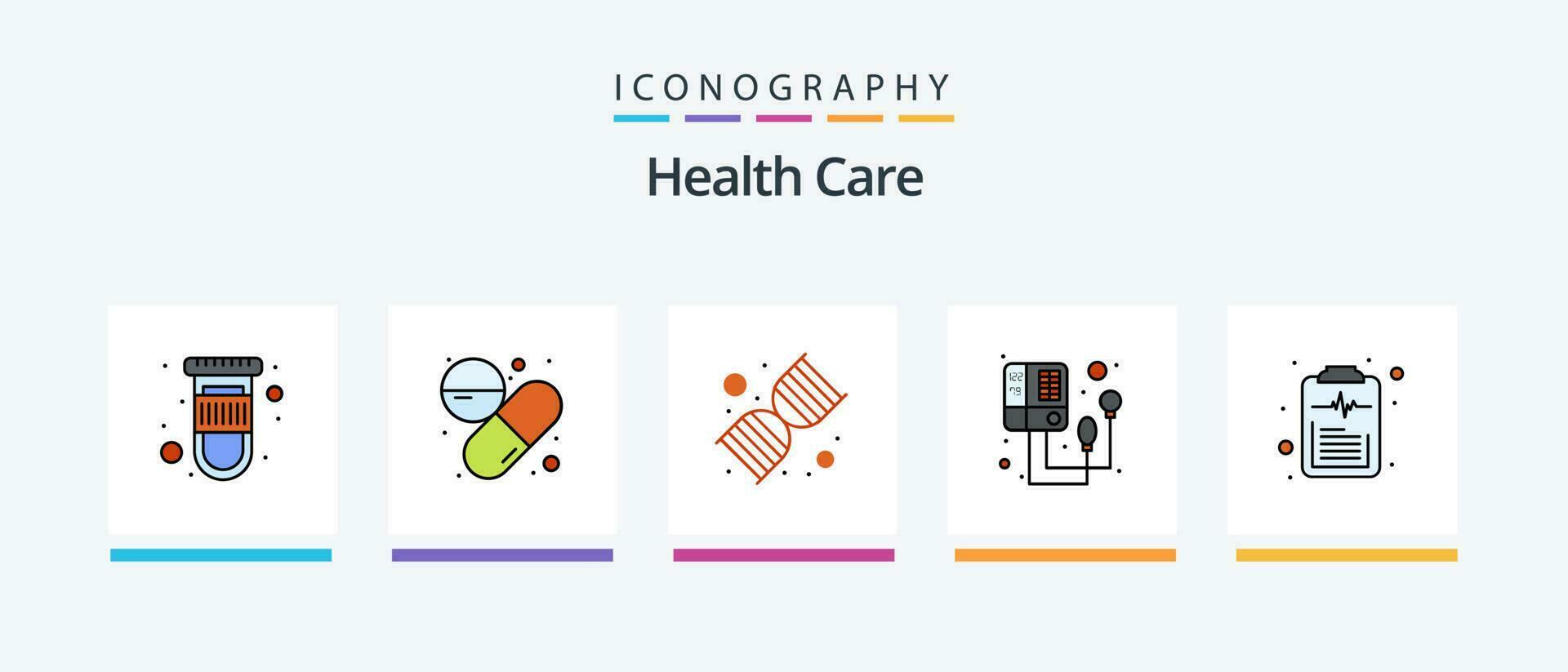 santé se soucier ligne rempli 5 icône pack comprenant auto. médical. ADN. santé assurance. application. Créatif Icônes conception vecteur