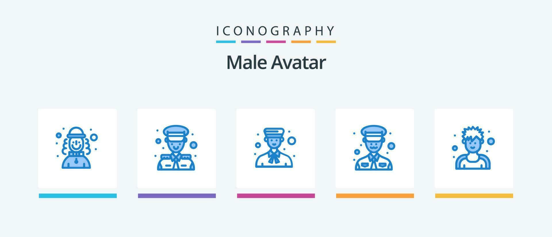 Masculin avatar bleu 5 icône pack comprenant exercice. police. avatar. militaire. professionnelle. Créatif Icônes conception vecteur