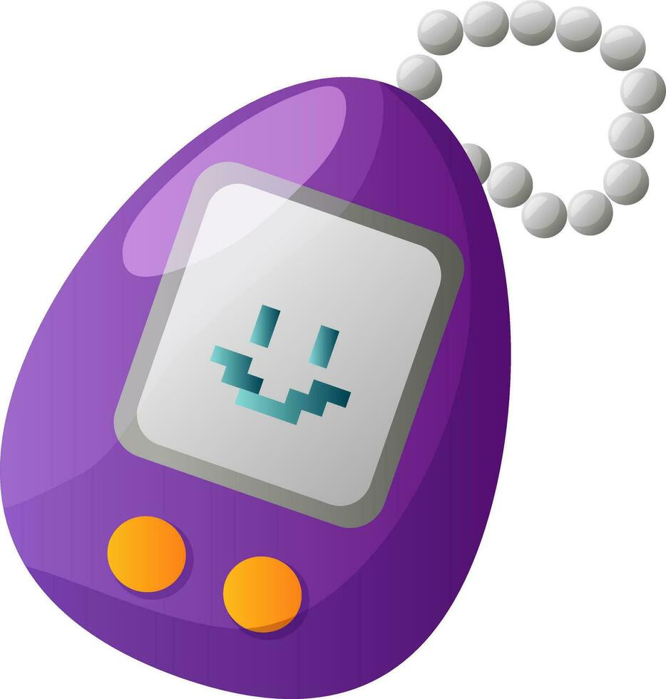 tamagotchi jouet illustration. ancien numérique poche animal de compagnie Jeu icône. Japonais classique rose tamagotchi avec écran afficher, chaîne et boutons. nostalgie des trucs - tamagotchi lapin animal de compagnie de années 90. vecteur. vecteur