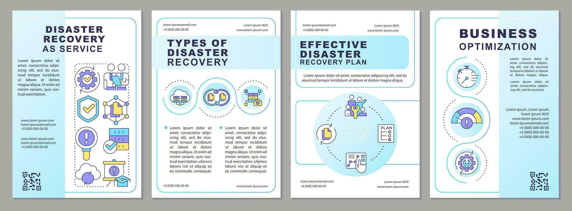 catastrophe récupération comme un service bleu brochure modèle. brochure conception avec linéaire Icônes. modifiable 4 vecteur mises en page pour présentation, annuel rapports