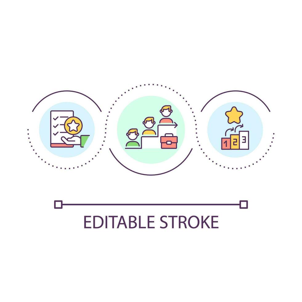 carrière développement boucle concept icône. professionnel croissance. des employés motivation programme abstrait idée mince ligne illustration. isolé contour dessin. modifiable caressé vecteur